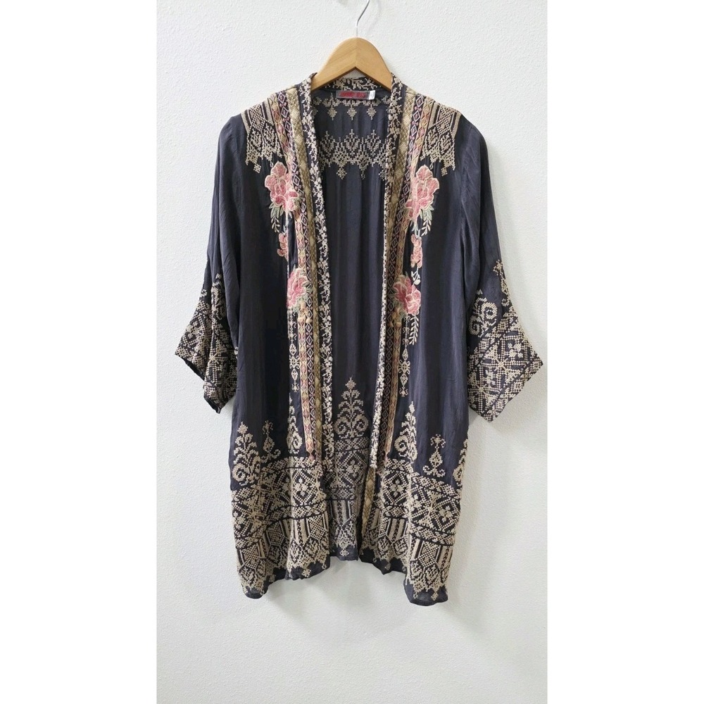 Johnny Was Helena Blue Floral Embroidered Kimono Boho Size XS (Oversized)
